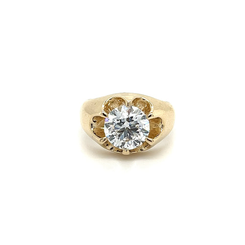 3.35 Carat Solitaire Lab Grown Diamond Mens Ring In 14K Yellow Gold