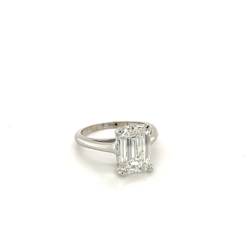 3.41 Carat Emerald Cut Lab Grown Diamond in Solitaire 14k White Gold Ring