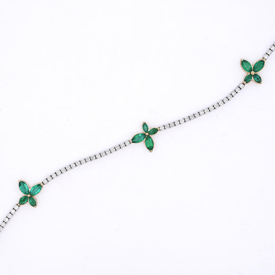 3.5 Carat Emerald Butterfly and Diamond Charm Tennis Bracelet