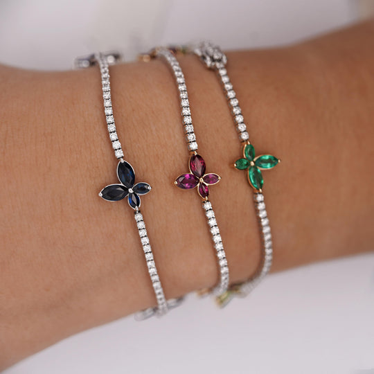 3.5 Carat Emerald Butterfly and Diamond Charm Tennis Bracelet