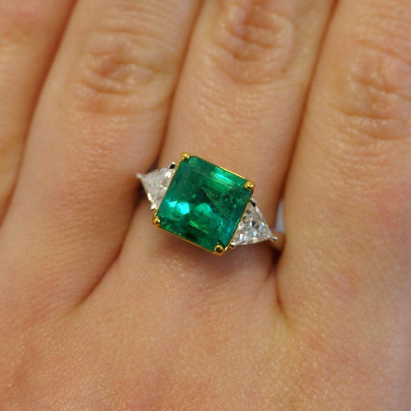 3.5 Carat Emerald & Diamond Three Stone Engagement Ring