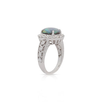 3.50 Carat Black Opal & Diamond Halo Platinum Filigree Ring – Assay Jewelers