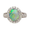 3.50 Carat Black Opal & Diamond Halo Platinum Filigree Ring