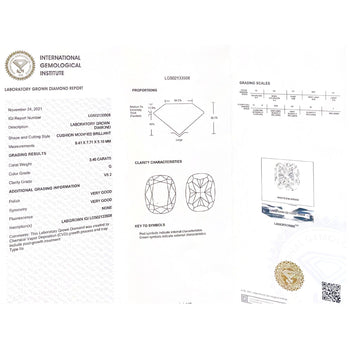 3,50 carat, G, VS2, bague solitaire en or blanc 18k avec diamant de laboratoire Coussin – Assay Jewelers