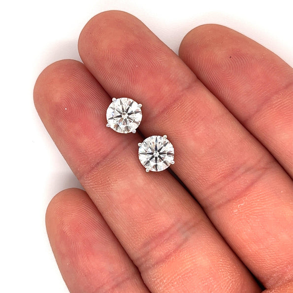 3.51 CTTW Round Lab Grown Diamond Stud Earrings in 4-Prong Martini Setting