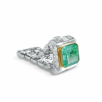 3.75 carat mens Colombian Emerald in Platinum ring setting – Assay Jewelers