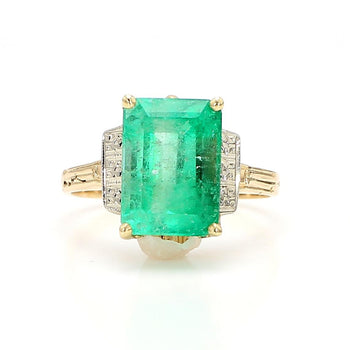 3.95 Carat Emerald & Diamond Milgrain Vintage 14K Gold Ring – Assay Jewelers