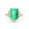 Bague de style Anciens en or 14K avec émeraude et diamant, milgrain, 3,95 carat
