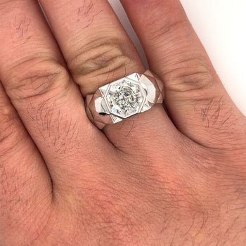 4 Carat Octagon Cut Lab Grown Diamond Bezel Set Mens Ring In Platinum – Assay Jewelers