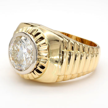 4 Carat Round Solitaire Diamond 18K Gold Fluted Bezel Mens Ring – Assay Jewelers