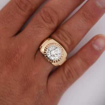 4 Carat Round Solitaire Diamond 18K Gold Fluted Bezel Mens Ring – Assay Jewelers