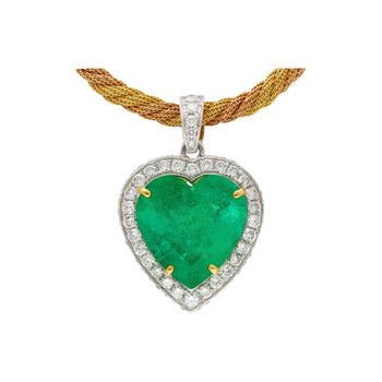 44 Carat Heart Shaped Emerald Pendant with Round Cut Diamond Halo in 18K Gold Necklace – Assay Jewelers