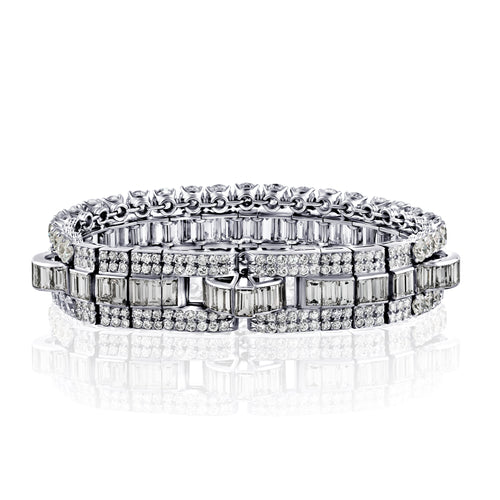 45 Carat TW Baguette and Round Cut Natural D E F color Diamond Bracelet in Platinum 950