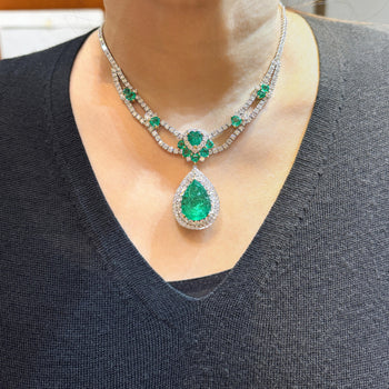 45.58 Carat TW Colombian Emerald & Diamond Chandelier Drop Necklace – Assay Jewelers