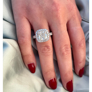 4.03 Carat Cushion Cut Lab Diamond Halo Ring 14K White Gold – Assay Jewelers