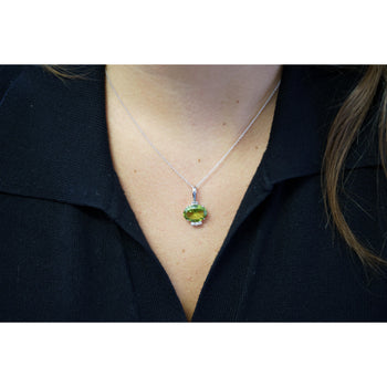 4.09 Carat Peridot Pendant Necklace in 18K White Gold Cable Chain – Assay Jewelers