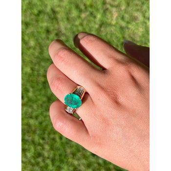 4.14 Carat Oval Cut Natural Emerald and Diamond Ring in 18K Yellow Gold – Assay Jewelers