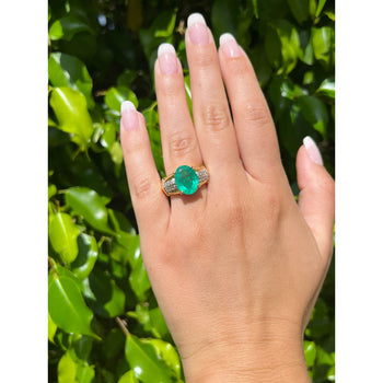 4.14 Carat Oval Cut Natural Emerald and Diamond Ring in 18K Yellow Gold – Assay Jewelers
