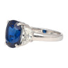 4.22ct Vivid Blue Oval Cut Sapphire & Diamond 3 Stone Ring