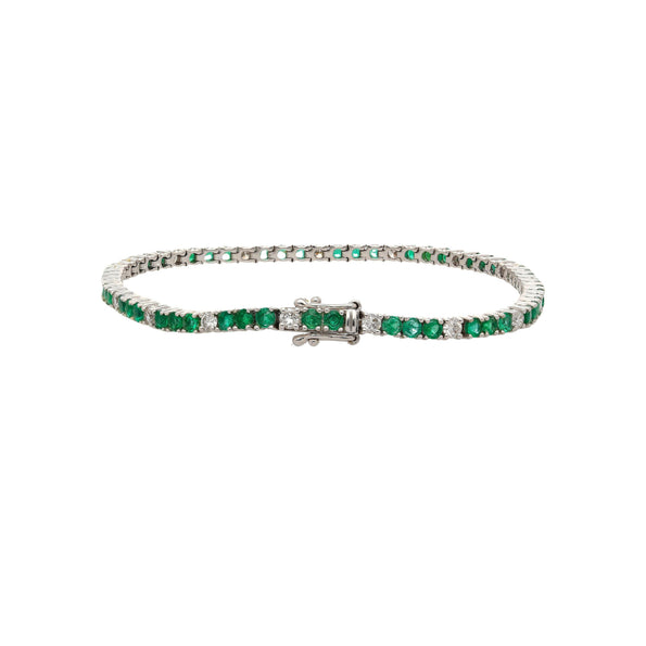 4.26 Carat Emerald and Diamond Tennis 4 Prong Bracelet In 14K Gold