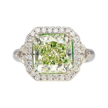 4.26 Carat Radiant Cut Fancy Yellowish Green SI1 Clarity Diamond Ring – Assay Jewelers