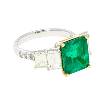 4.26 Carat Vivid Green Colombian Muzo Mine Emerald & Emerald Cut Side Diamond Ring – Assay Jewelers