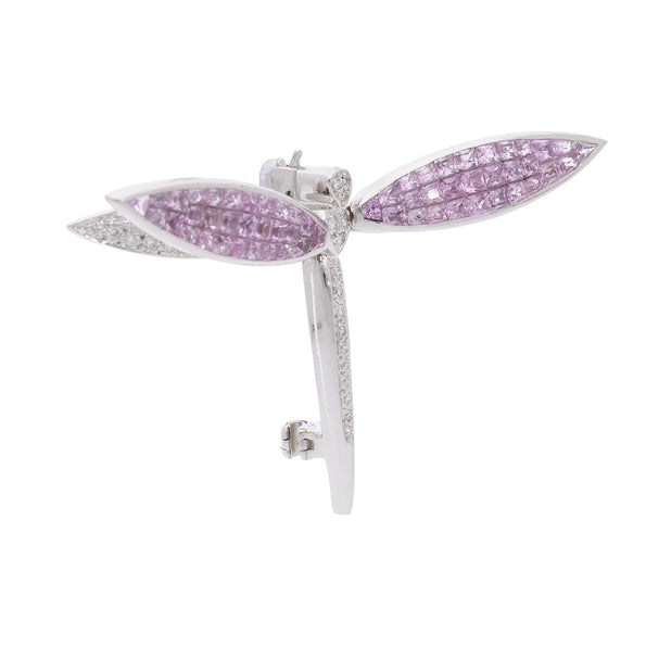 4.29 Carat Pink Sapphire & Diamond 18K White Gold Dragonfly Brooch Pin Pendant