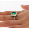 4.49 Carat Sugarloaf Cabochon Cut Colombian Emerald and Diamond Halo Ring in 18k White Gold