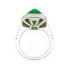 4.49 Carat Sugarloaf Cabochon Cut Colombian Emerald and Diamond Halo Ring in 18k White Gold