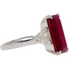 4.67 Carat Red Tourmaline and Trillion Diamond Three Stone Platinum Ring