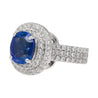 4.73ct GRS Certified Oval Blue Sapphire with Double Diamond Halo Ring