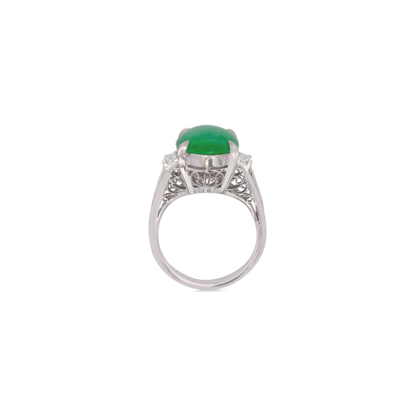5.03 Carat Natural Jade and diamond Filigree Cathedral Platinum Ring