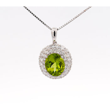 5.03 Carat Pendant con peridoto taglio ovale e halo di diamanti taglio rotondo in oro bianco 18K – Assay Jewelers