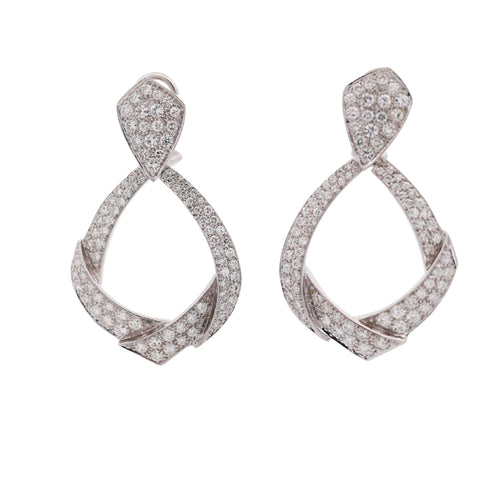 5.1 Carat Pave Diamond 14K White Gold Open Clip-On Drop Earrings