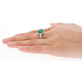5.12 Carat Pear Cut Colombian Emerald Ring with Baguette Diamond Sides in 18K Gold – Assay Jewelers