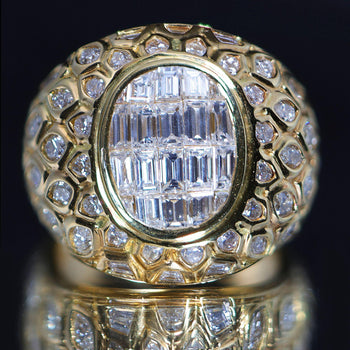 5.20 Carat Baguette Marquise Cut Diamond 18K Yellow Gold Cluster Dome Mens Ring – Assay Jewelers