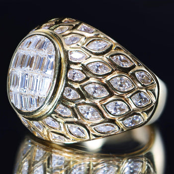 5.20 Carat Baguette Marquise Cut Diamond 18K Yellow Gold Cluster Dome Mens Ring – Assay Jewelers