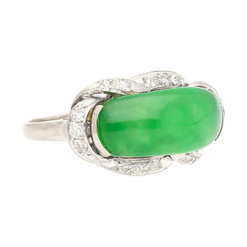 5.29 Carat Type A Jade & Diamond in Ornate Saddle-Top 18K White Gold Ring – Assay Jewelers