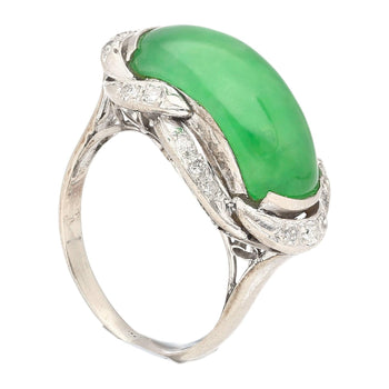 5.29 Carat Type A Jade & Diamond in Ornate Saddle-Top 18K White Gold Ring – Assay Jewelers