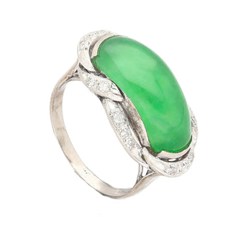 5.29 Carat Type A Jade & Diamond in Ornate Saddle-Top 18K White Gold Ring – Assay Jewelers