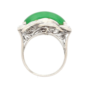 5.29 Carat Type A Jade & Diamond in Ornate Saddle-Top 18K White Gold Ring – Assay Jewelers