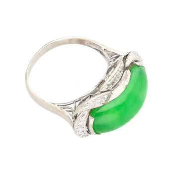 5.29 Carat Type A Jade & Diamond in Ornate Saddle-Top 18K White Gold Ring – Assay Jewelers