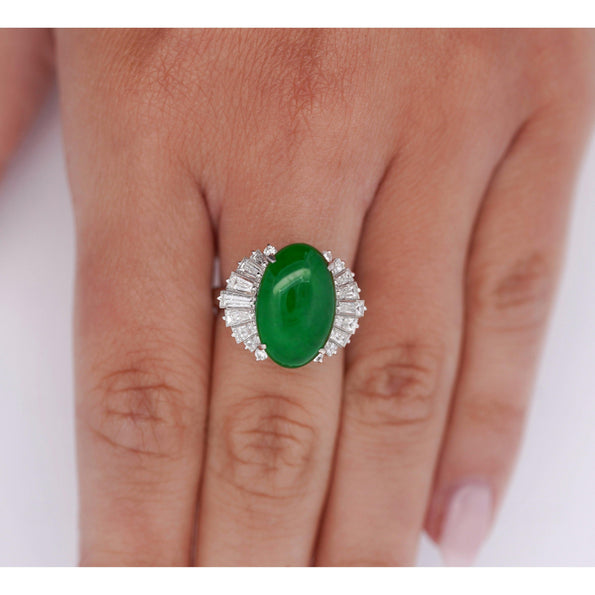 5.32 Carat Natural Jadeite Jade and Diamond Filigree Platinum Ballerina Ring