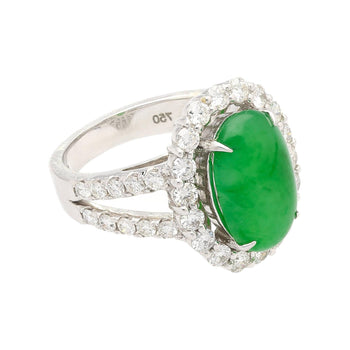 5.32 Carat Type A Jadeite Jade and Diamond Halo Ring in 18K White Gold – Assay Jewelers
