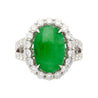 5.32 Carat Type A Jadeite Jade and Diamond Halo Ring in 18K White Gold