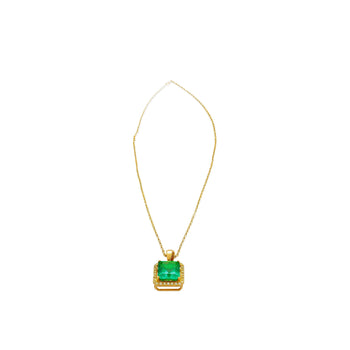 5.42 Carat Natural Emerald Pendant Necklace with Yellow Diamond Halo in 18k Gold – Assay Jewelers