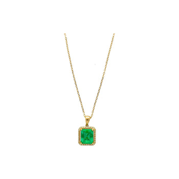 5.42 Carat Natural Emerald Pendant Necklace with Yellow Diamond Halo in 18k Gold – Assay Jewelers