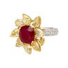 5.46 Carat Burma Ruby No Heat AGL Certified and Fancy Yellow Diamond Ring