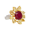 5.46 Carat Burma Ruby No Heat AGL Certified and Fancy Yellow Diamond Ring