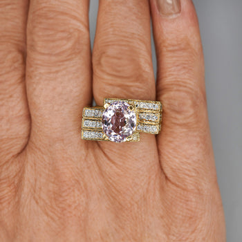 5.5 Carat Oval Kunzite & Diamond Channel 18K Gold Multi-Row Cocktail Ring – Assay Jewelers